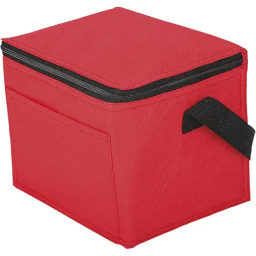 6 Can Cooler with Foil Liner and Pocket Non-Woven Foil Lining Red