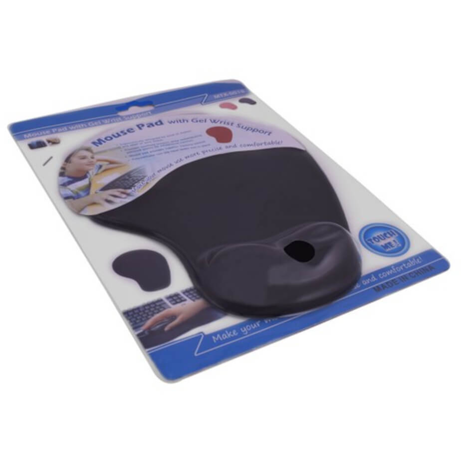 Mousepad with Gel Wrist Support Black Packaging