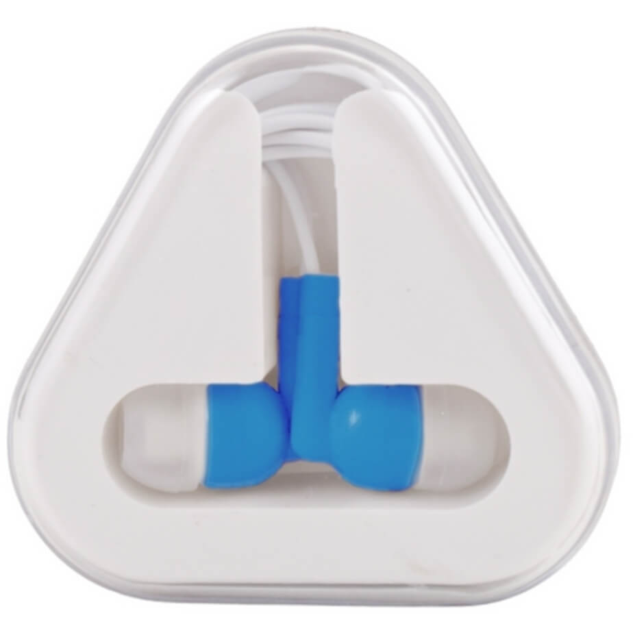 Earbuds in Case Light Blue Front