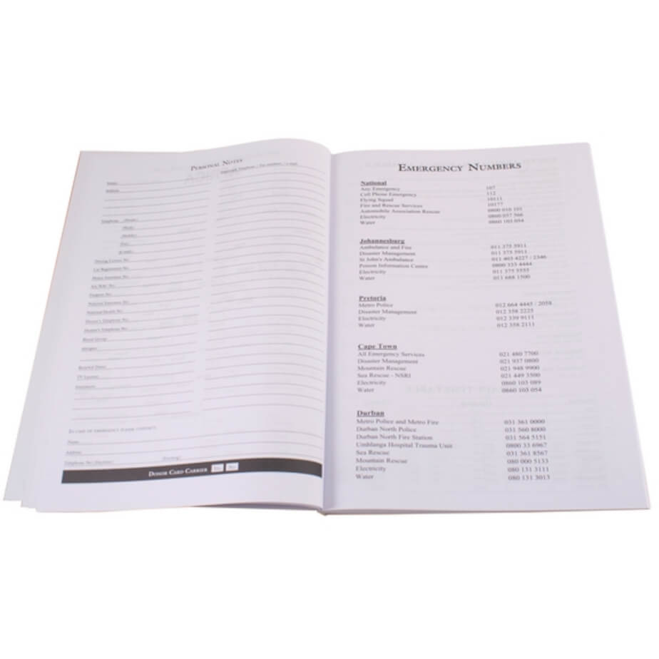 A4 Diary Emergency Numbers