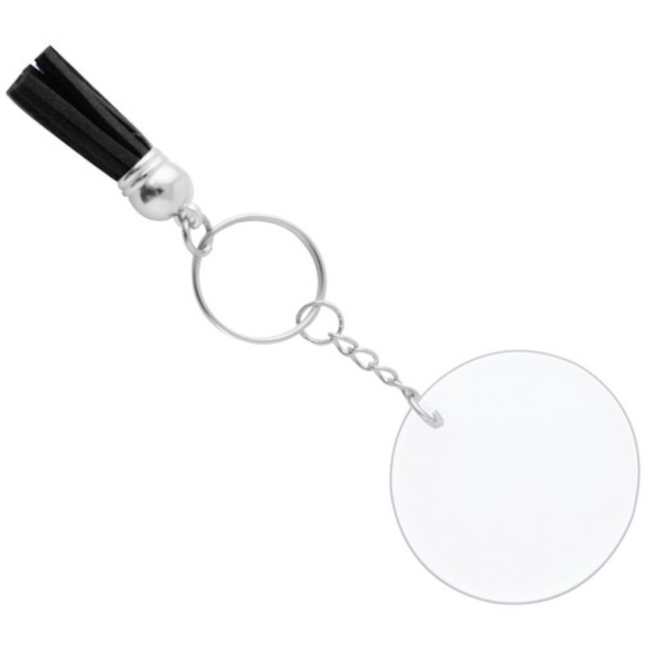 Acrylic Keychain with Tassles Black Display