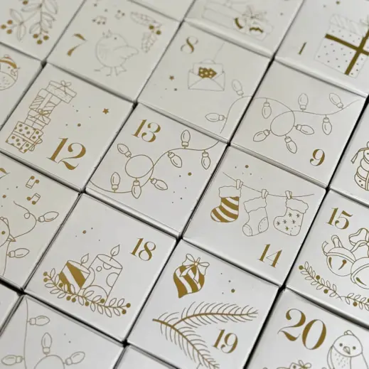Printed Advent Boxes Gold Close Up
