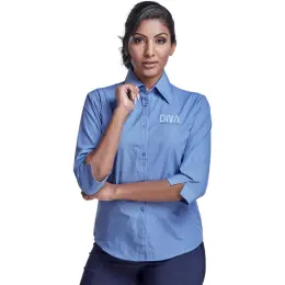 Ladies 3-4 Sleeve Micro Check Shirt Model Image