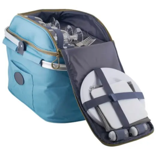 4-Person Picnic Caddy & Cooler With Items