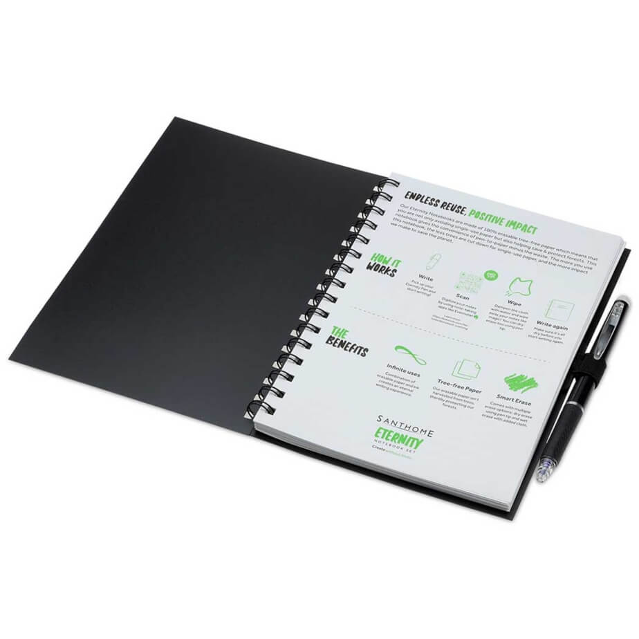 Santhome Eternity Reusable Notebook & Pen Set Black First Page