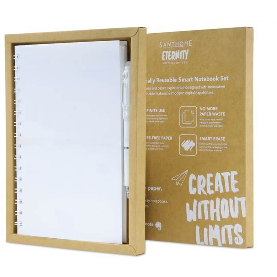 Santhome Eternity Reusable Notebook & Pen Set White Display
