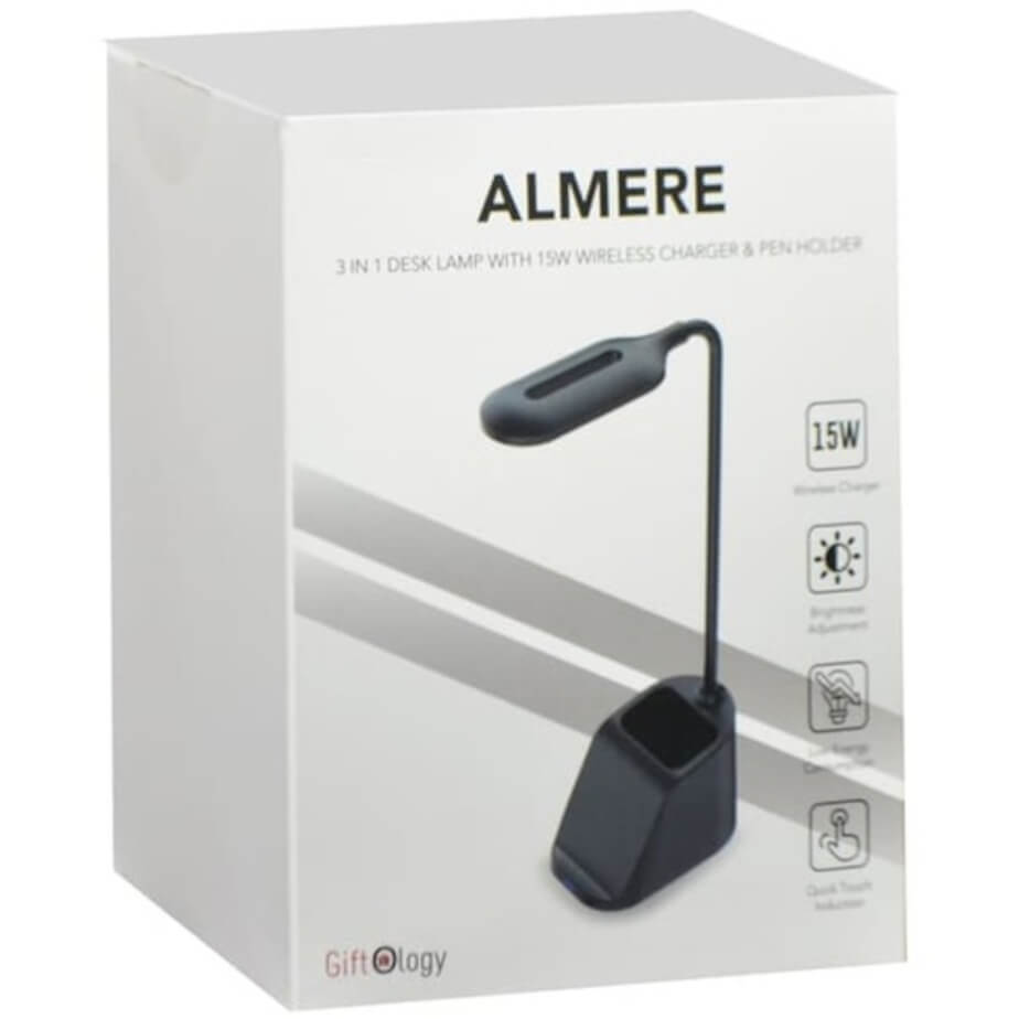 Almere Giftology 3-in-1 Desk Lamp With 15W Wireless Charger & Pen Holder Black Gift Box