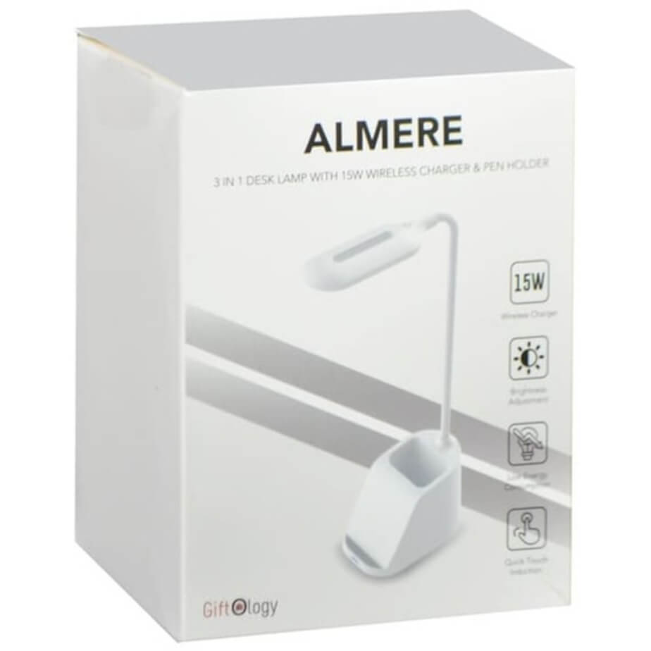 Almere Giftology 3-in-1 Desk Lamp With 15W Wireless Charger & Pen Holder White Gift Box