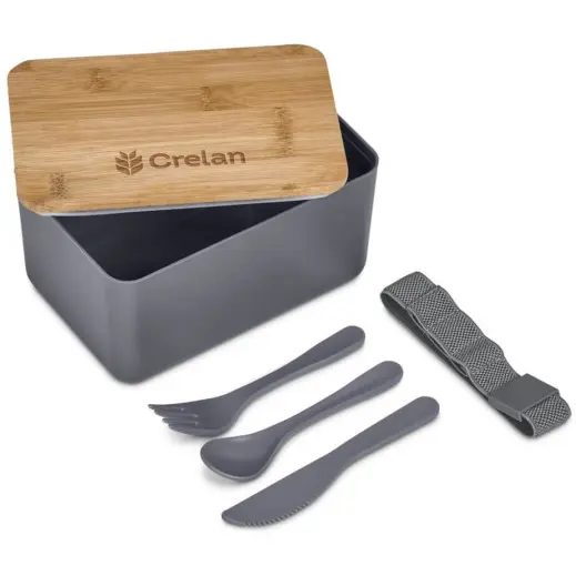 Okiyo Pasuta Recycled Plastic & Bamboo Lunch Box Grey Branded