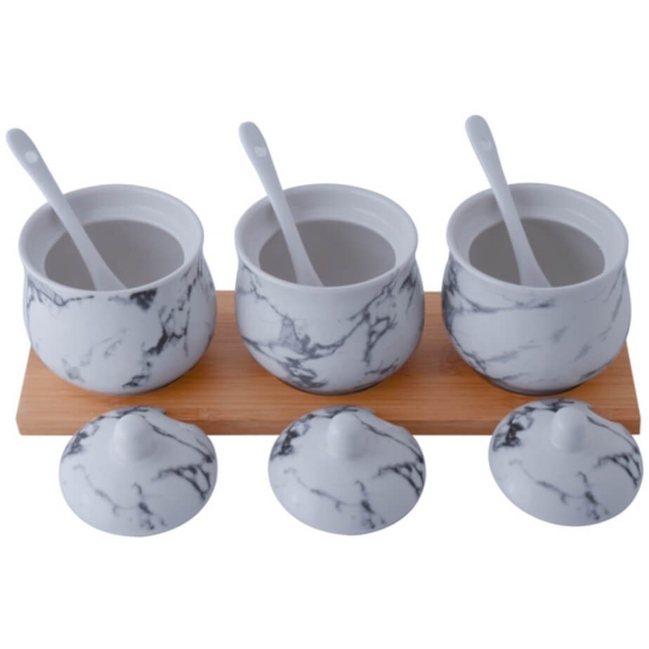 Marble Bamboo Canisters Open