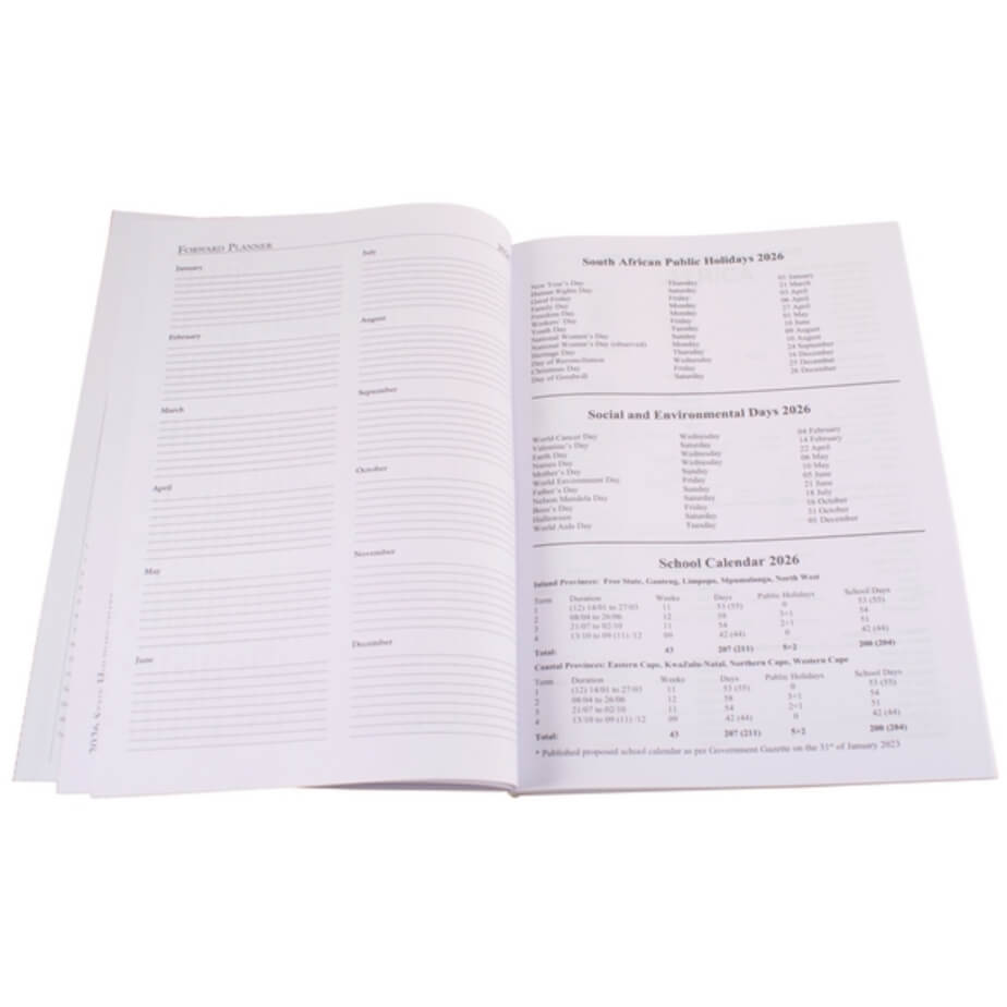 A4 Diary Important Dates