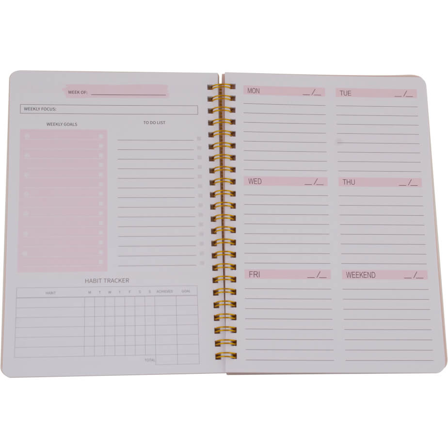 A5 Weekly Planner Non-Dated Pink Open