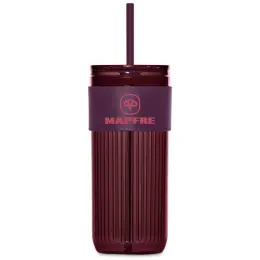 Serendipio Mayfair Plastic Tumbler & Straw Maroon Branded Image