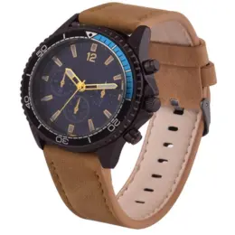 Mens PU Sporty Tach Watch Beige-Gun Metal Display Image