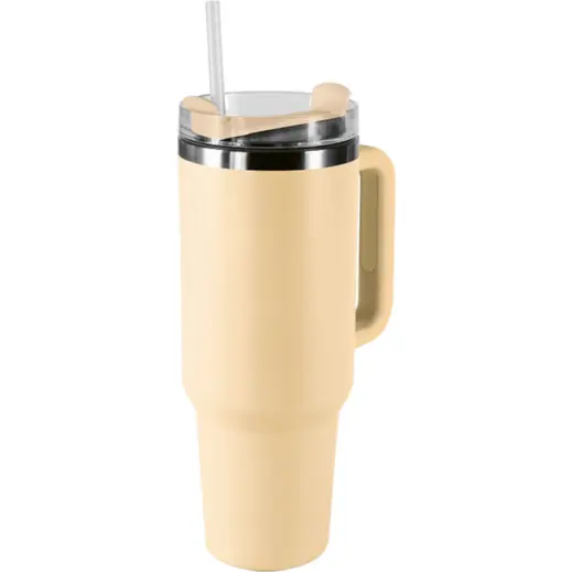 1.2L Double Walled Travel Mug with Straw Cream