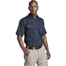 Navy Main Mens Plain Bush Shirt Image