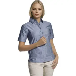 Navy Main Oxford Blouse Short Sleeve Ladies