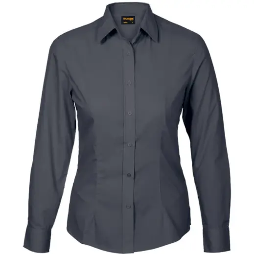 Grey Basic Poly Cotton Blouse Long Sleeve Ladies