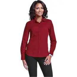 Main Red Basic Poly Cotton Blouse Long Sleeve Ladies Image