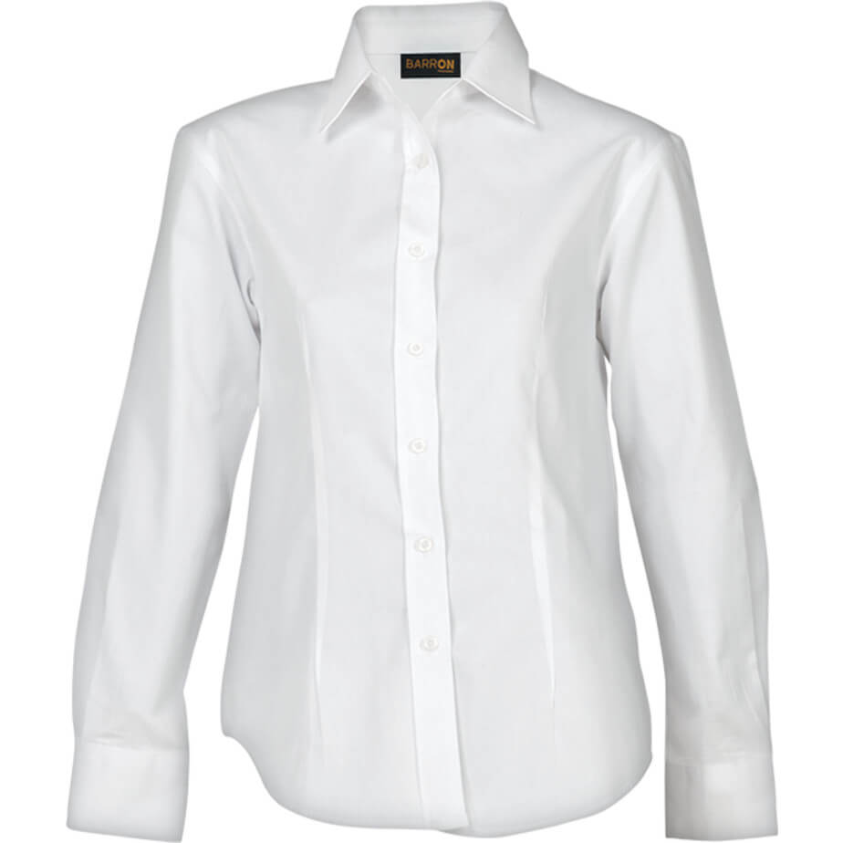 White Brushed Cotton Twill Blouse Long Sleeve Ladies
