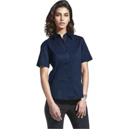 Navy Main Brushed Cotton Twill Blouse Short Sleeve Ladies Image