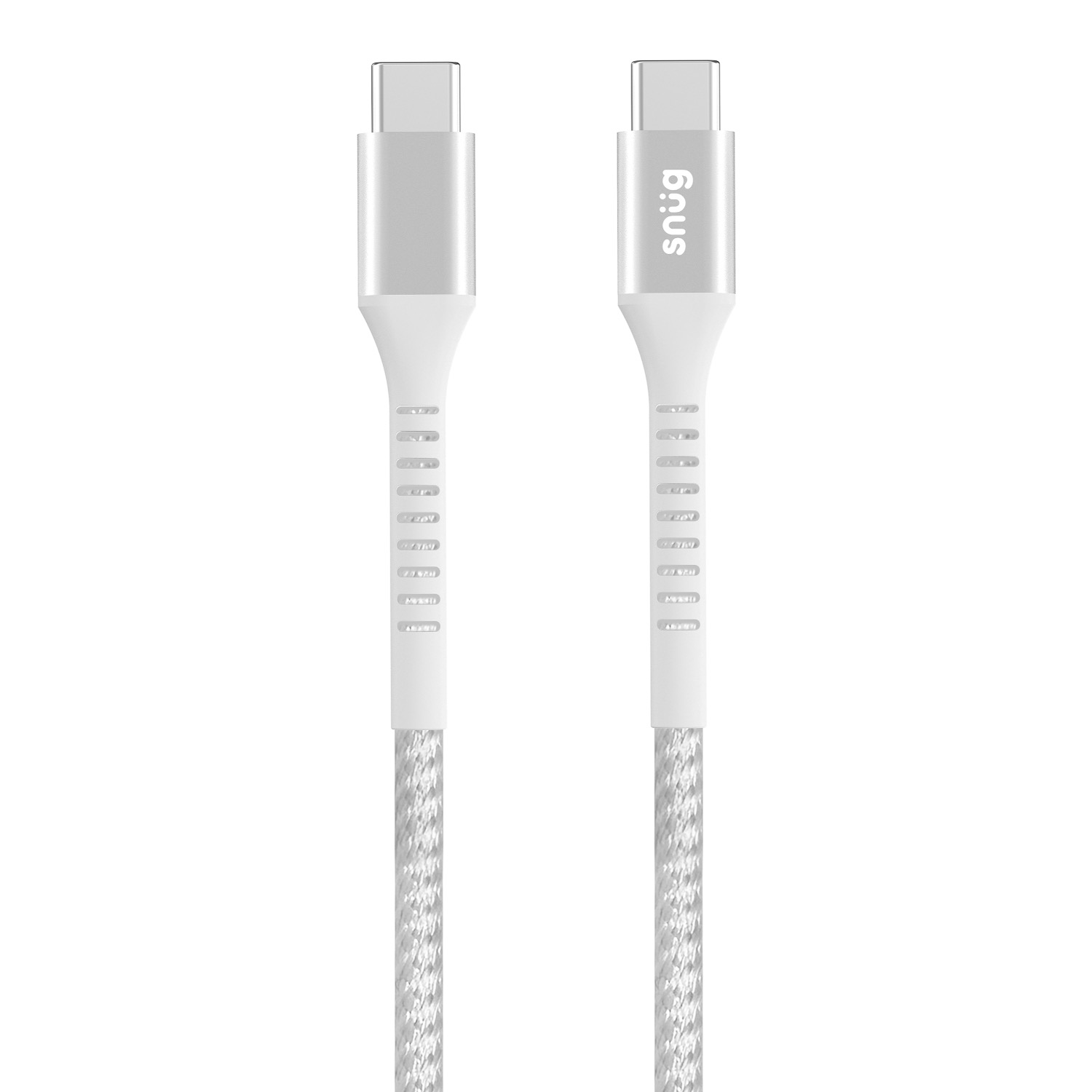 Snug Type-C To Type-C Nylon Braided Cable 60W -  1.2 Metre - White/Silver image