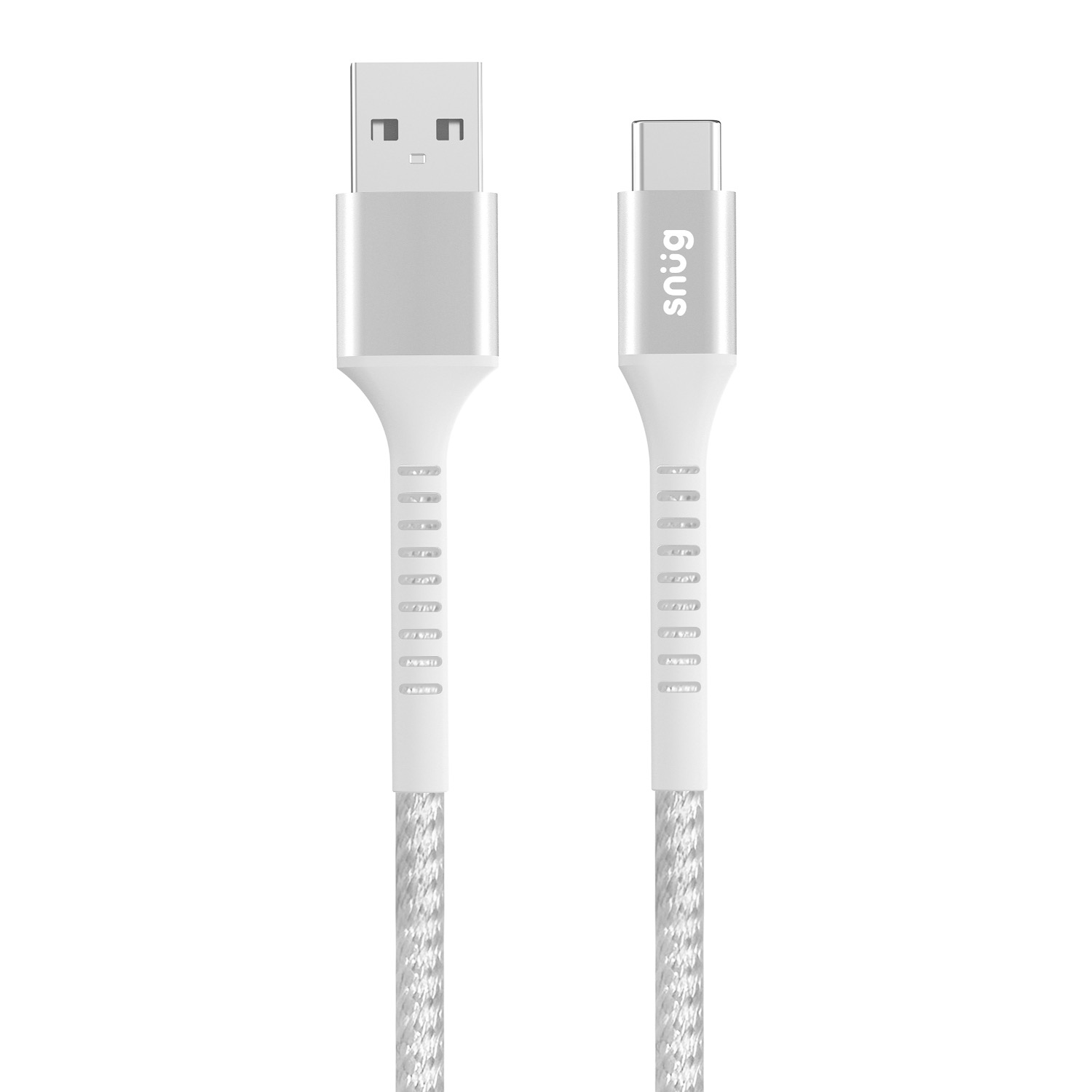 Snug USB To Type-C Nylon Braided Cable 10W - 1.2 Metre - White/Silver image