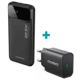 Choetech 10000mAh 22.5W Power Bank + 1 Port 25W Wall Charger - Black image