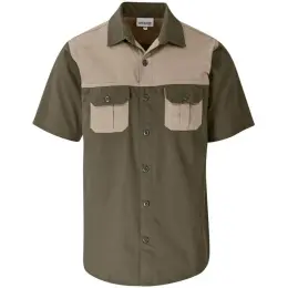Mens Short Sleeve Serengeti 2-Tone Bush Shirt Military Green Front