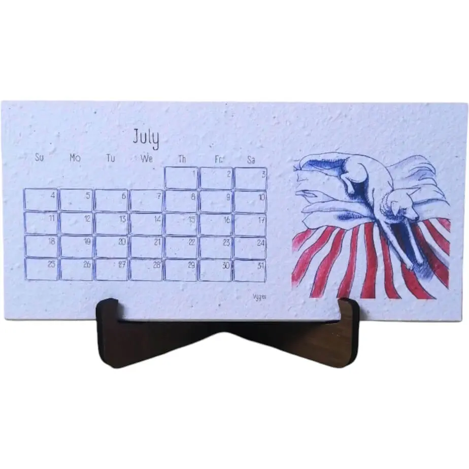 Plantable Paper Calendar With Timber Stand - 2027 July Front