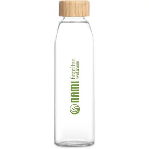 Okiyo Wabi-Sabi Glass Water Bottle Front Branded