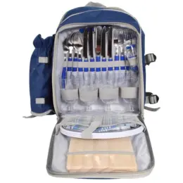 4-Person Picnic Backpack and Blanket Front Open
