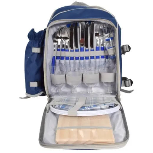 4-Person Picnic Backpack and Blanket Front Open