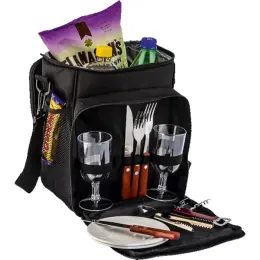 2 Person Picnic Set and Cooler Black Contents