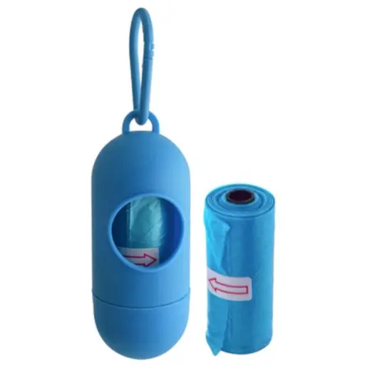 Biodegradable Dog Poop Bags & Holder Light Blue Display