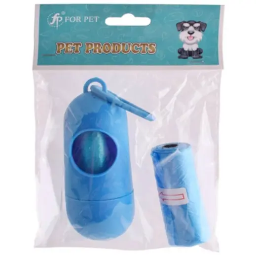Biodegradable Dog Poop Bags & Holder Light Blue Packaging