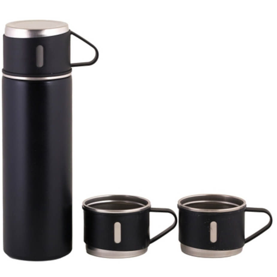 Vacuum Flask & Mini Mug Set Black Display
