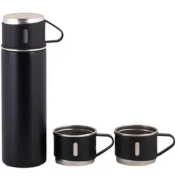Vacuum Flask & Mini Mug Set Black Display