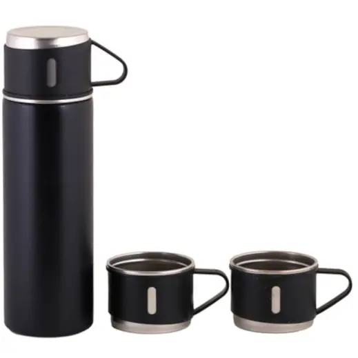 Vacuum Flask & Mini Mug Set Black Display