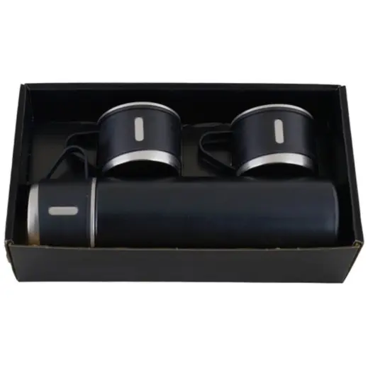 Vacuum Flask & Mini Mug Set Black Gift Box