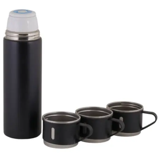 Vacuum Flask & Mini Mug Set Black Set