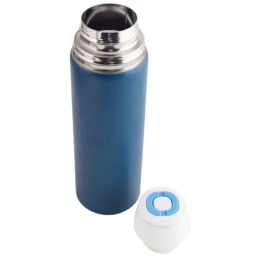 Vacuum Flask & Mini Mug Set Blue Flask Open