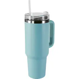 1.2L Double Walled Travel Mug with Straw Aqua Front
