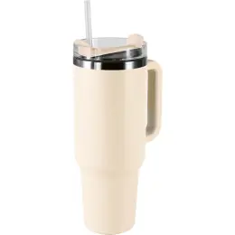 1.2L Double Walled Travel Mug with Straw Cream Front