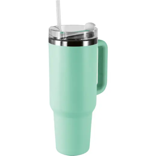 1.2L Double Walled Travel Mug with Straw Mint Front