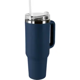 1.2L Double Walled Travel Mug with Straw Navy Front