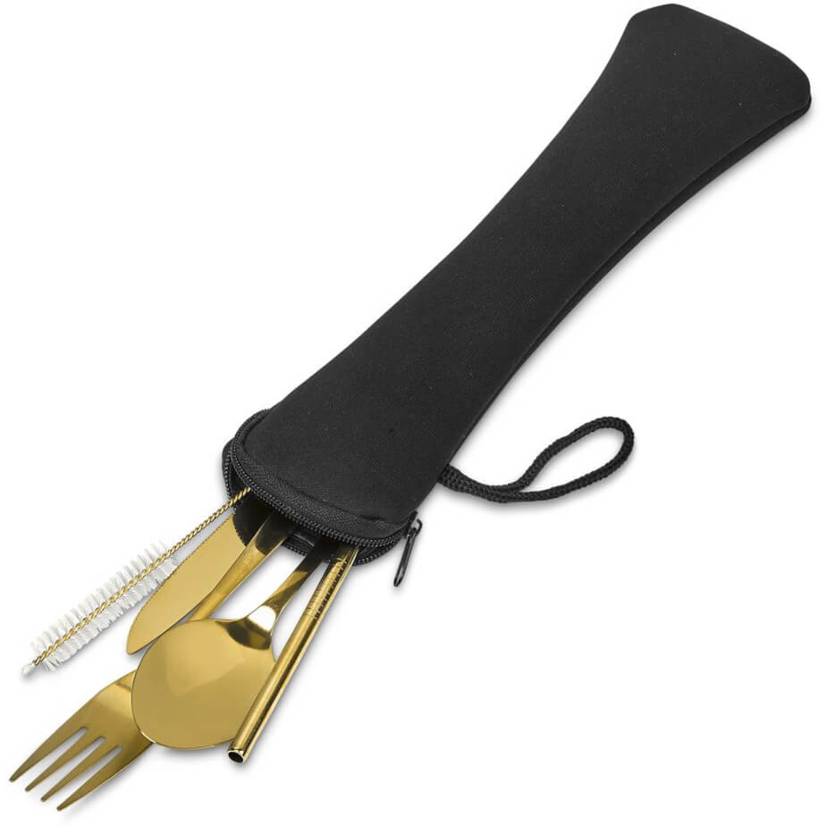 Serendipio Golden Cutlery Set Pouch Unbranded