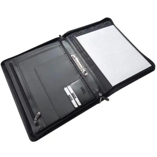 A4 Leather Varsity Zip Folder Open