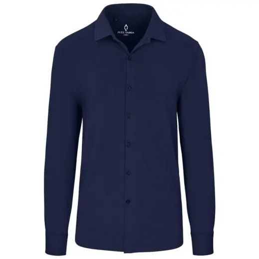 Mens Long Sleeve Alex Varga Cronus Knitted Shirt Navy Front