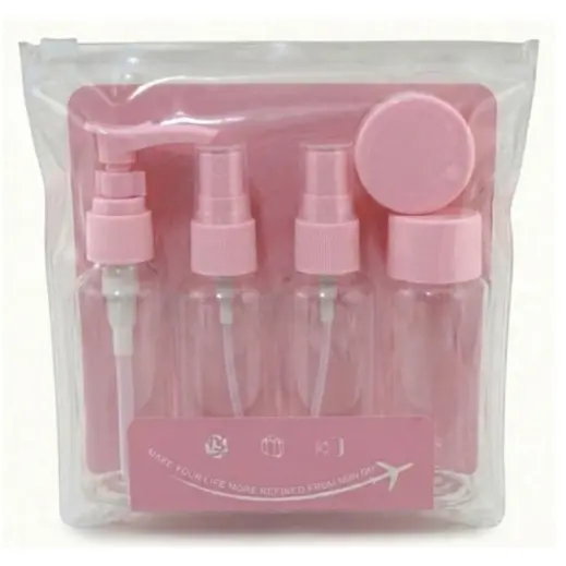 5-Piece Refillable Travel Bottle Set Pink Pouch Front